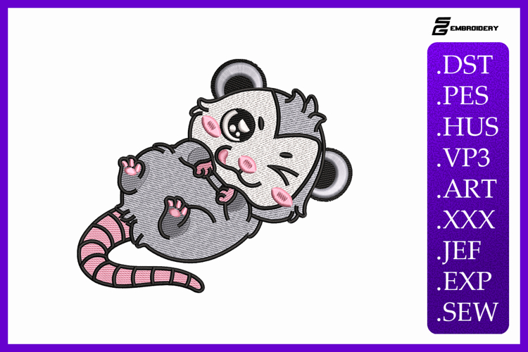 Cute Opossum Baby Animal Embroidery Design