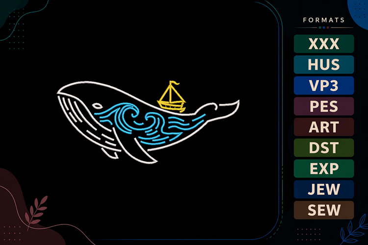 Whale Ocean Embroidery Design