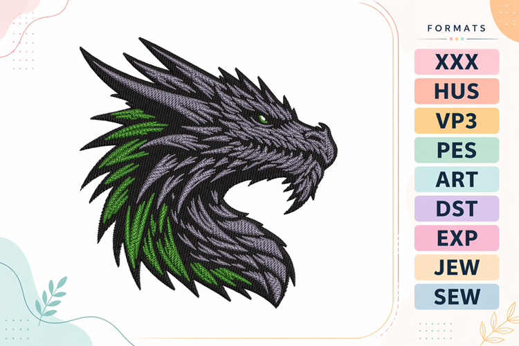 Mystic Dragon Head Crest Embroidery Design