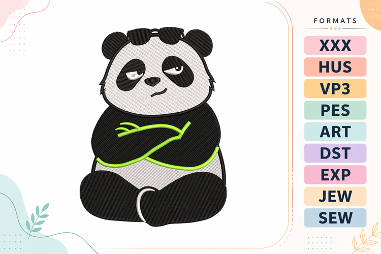 Cool Panda Animals Embroidery Design