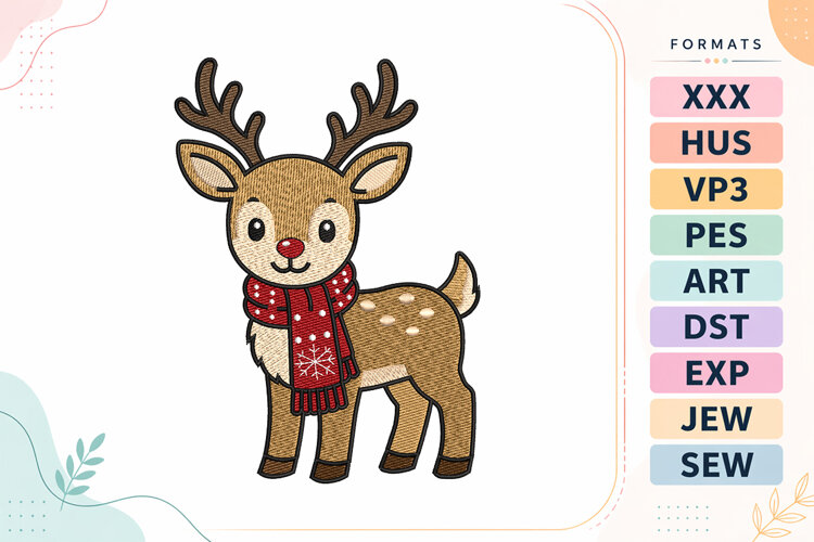 Festive Christmas Baby Deer Embroidery Designs example image 1