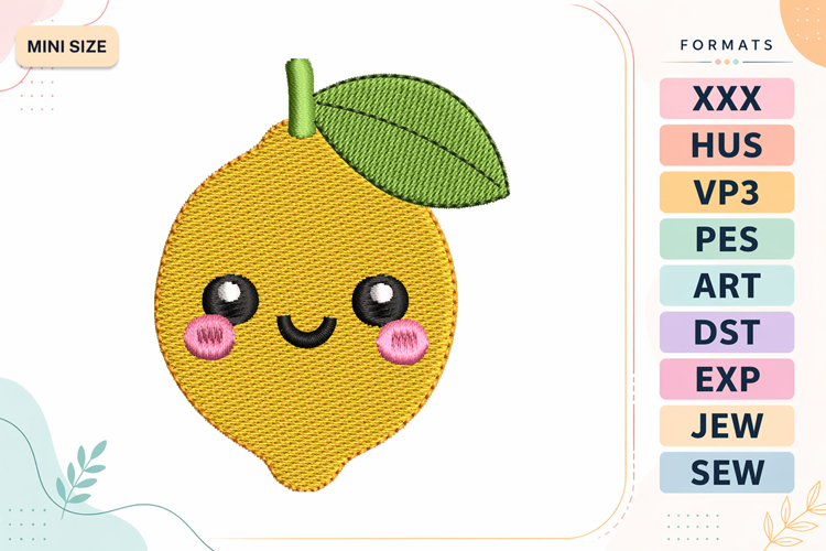 Cute Lemon Mini Summer Embroidery Design example image 1