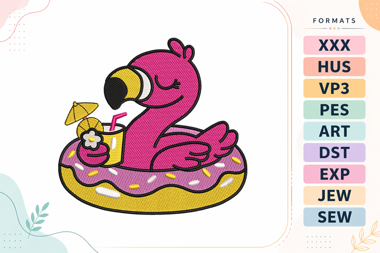 Flamingo Float Summer Embroidery Design