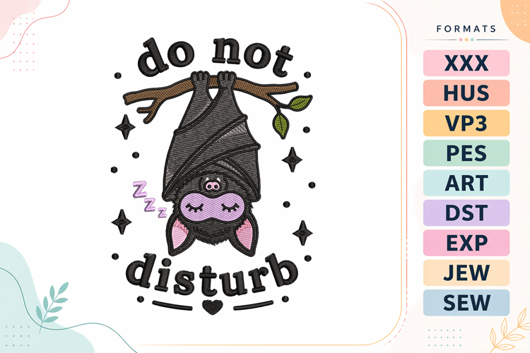 Sleeping Halloween Bat Decor Embroidery Design example image 1