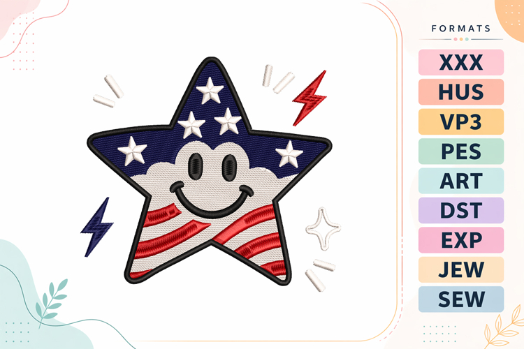 Patriotic Star 4th of July Embroidery Design