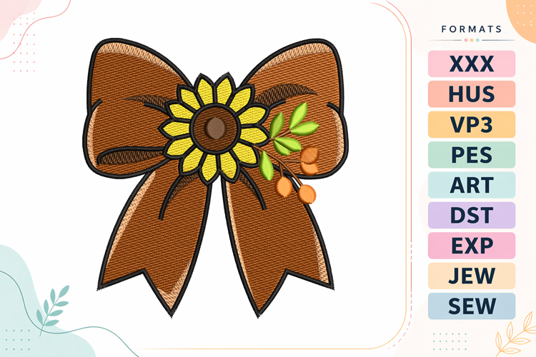 Autumn Sunflower Bow Embroidery Design
