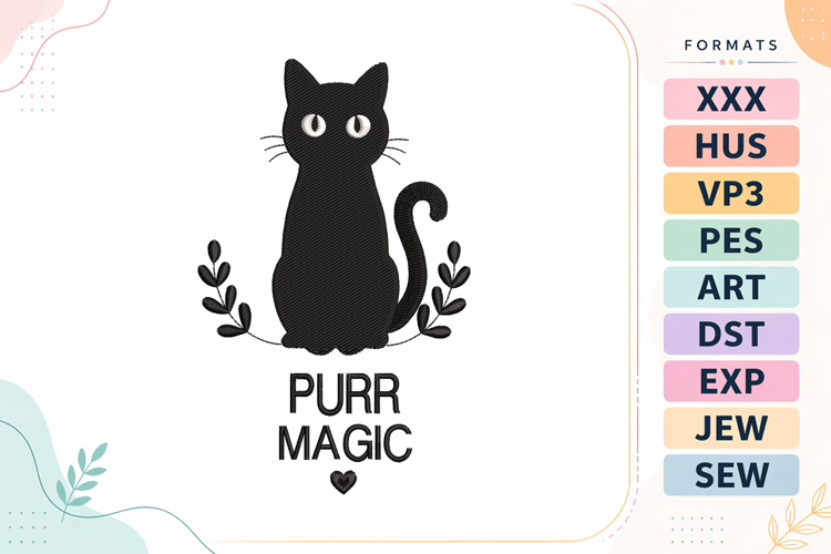 Purr Magic Cat Embroidery Design