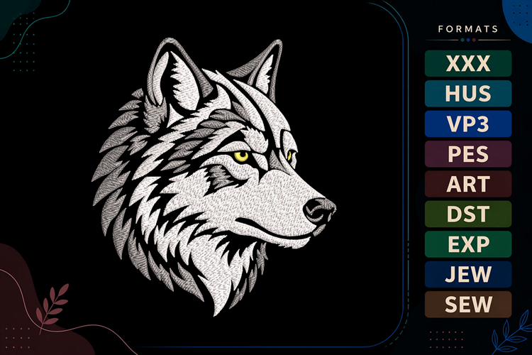Realistic Wolf Art Embroidery Design