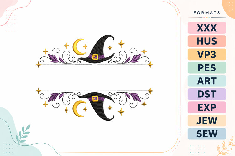 Halloween Witch Split Frame Embroidery Design example image 1