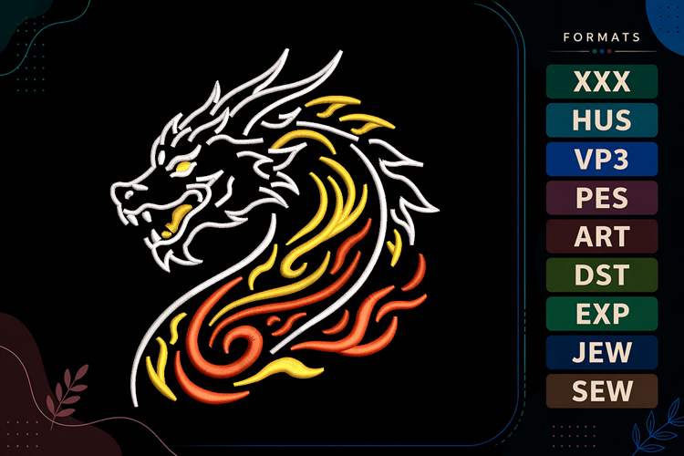 Dragon Flame Fantasy Embroidery Design