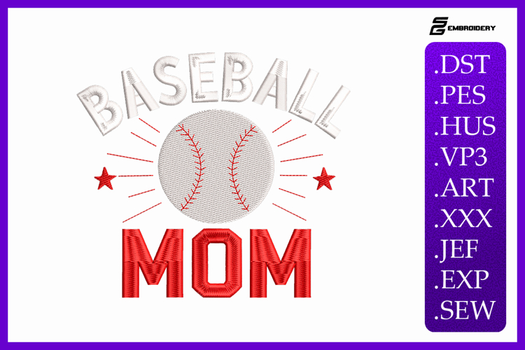 Baseball Mom Embroidery Design