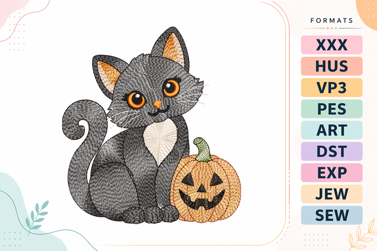 Halloween Cat Ripple Stitch Embroidery Design
