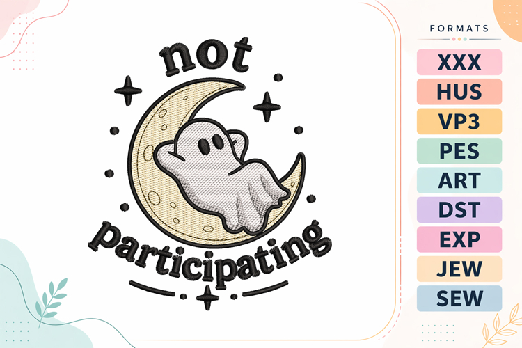 Ghost Moon Sleep Quote Halloween Embroidery Design