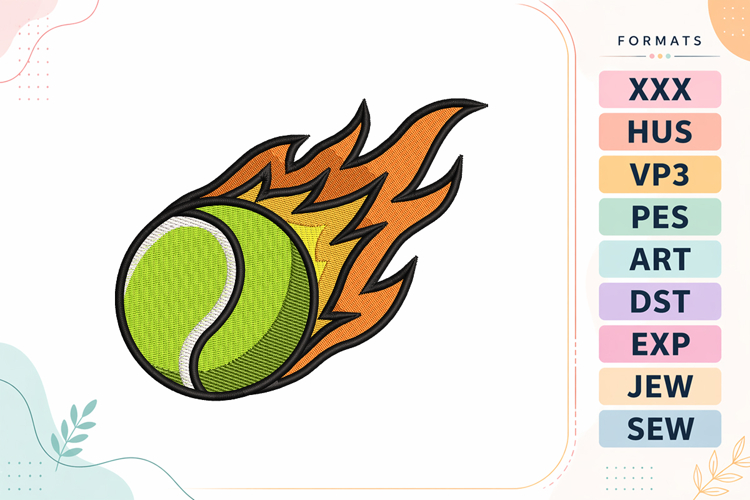 Flaming Tennis Ball Sports Embroidery Design