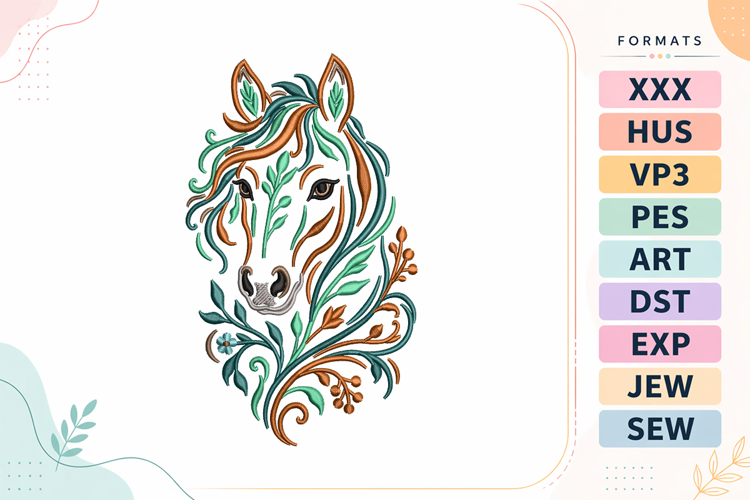 Boho Floral Horse Embroidery Design