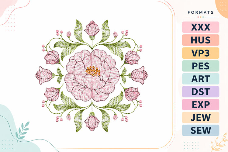 Peony Mandala Ripple Stitch Embroidery Designs For Machine example image 1