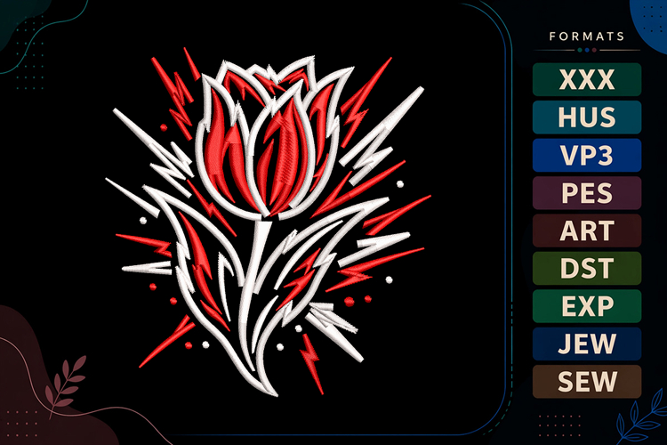 Fall Tulip Sketch Embroidery Design