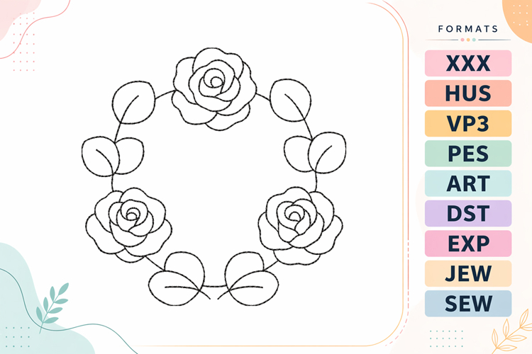 Rose Floral Wreath Embroidery Design