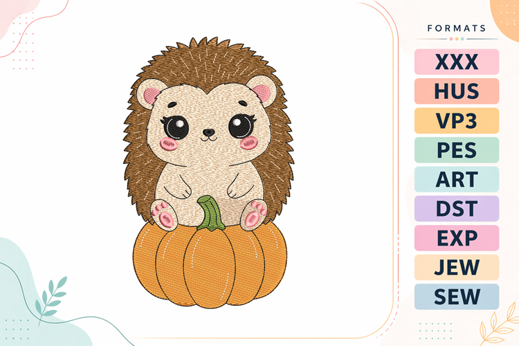 Autumn Hedgehog Pumpkin Embroidery Design