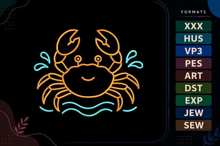 Cute Crab Summer Beach Embroidery Design