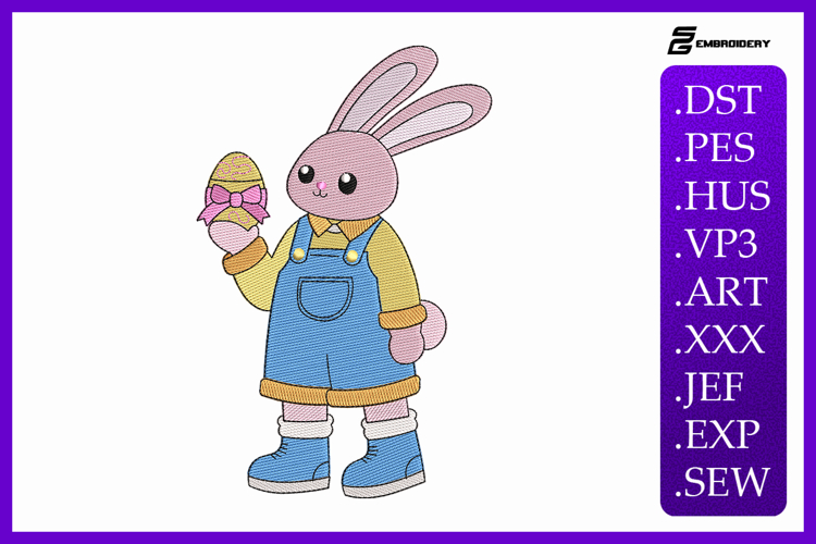 Cute Easter Bunny with Egg Embroidery Design