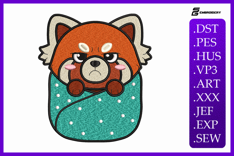 Red Panda Baby Animal Embroidery Design