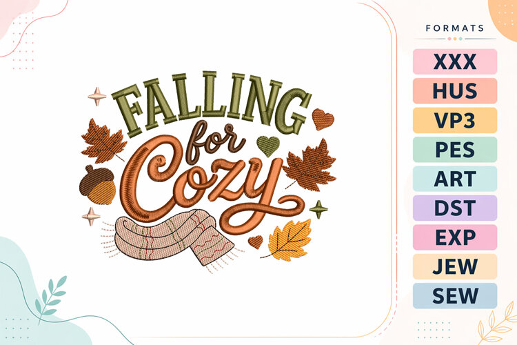 Cozy Fall Season Lettering Embroidery Design example image 1
