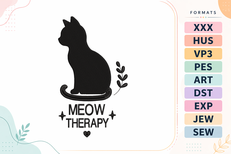 Meow Therapy Cat Halloween Embroidery Design