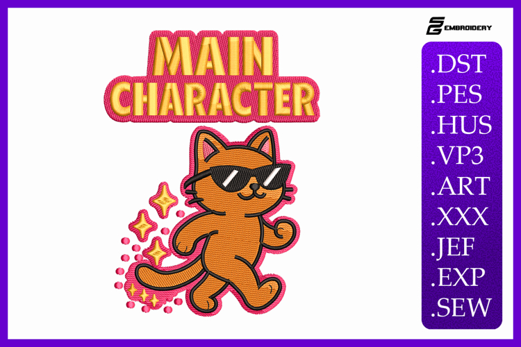 Main Character Kawaii Cat Embroidery Design