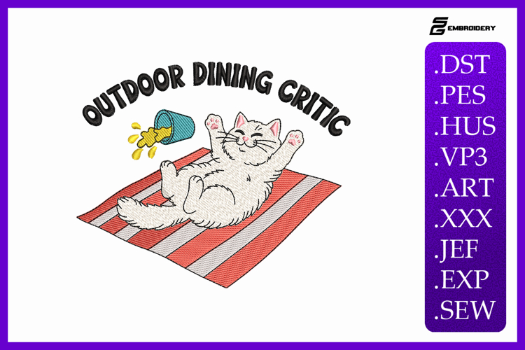 Outdoor Dining Cat Animal Summer Quote Embroidery Design