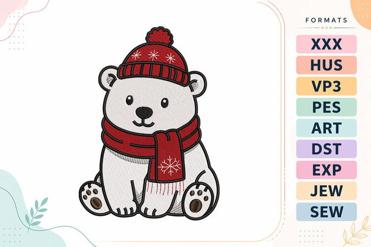 Christmas Polar Bear Hat Embroidery Designs example image 1