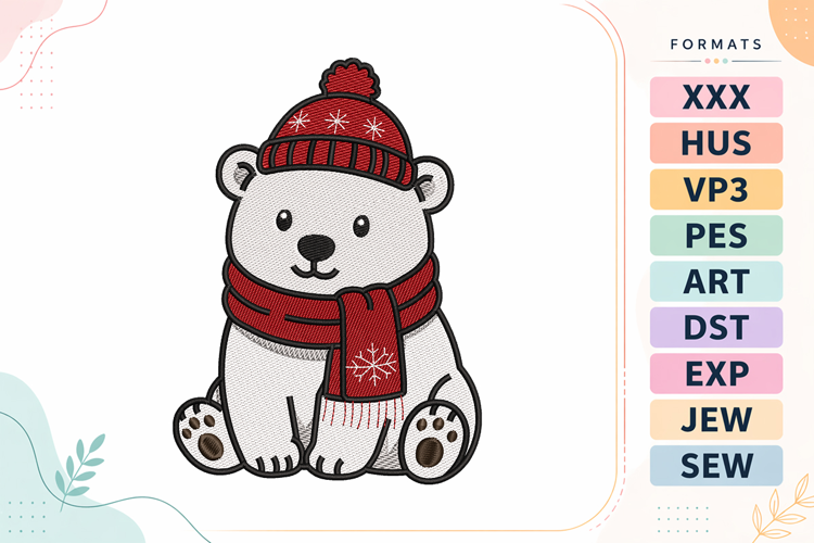 Christmas Polar Bear Hat Embroidery Designs