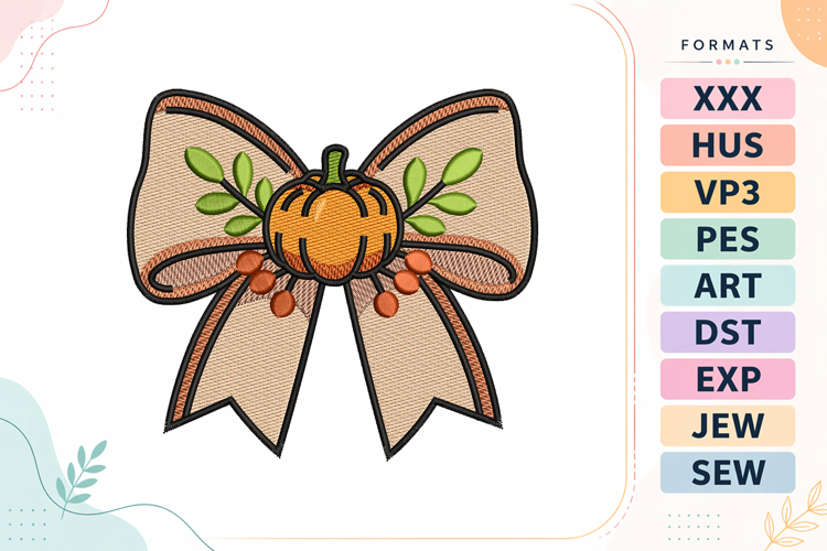 Halloween Pumpkin Bow Embroidery Design