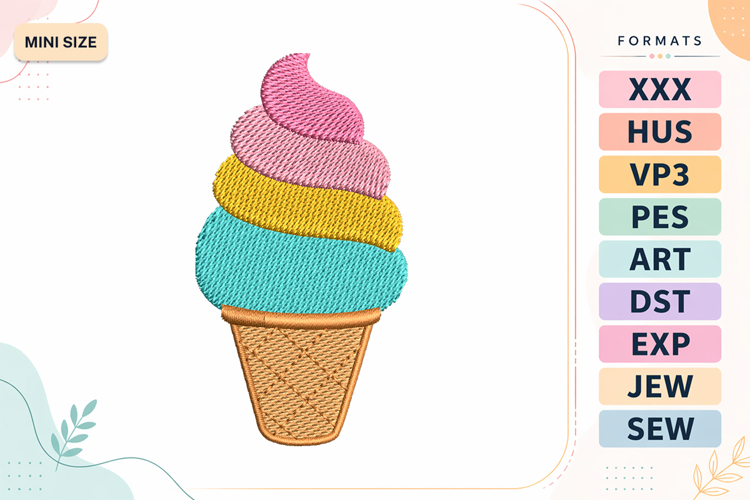 Ice Cream Cone Mini Summer Embroidery Design example image 1