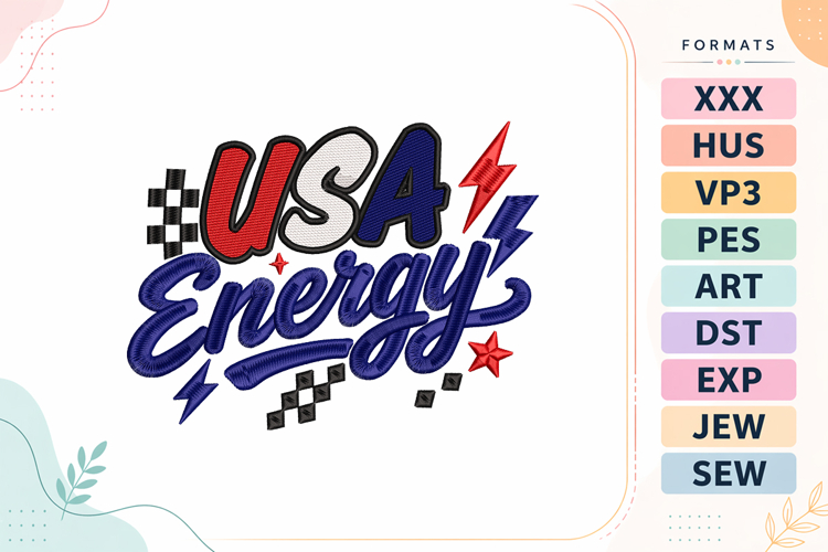 USA Energy 4th of July Quote Embroidery Design