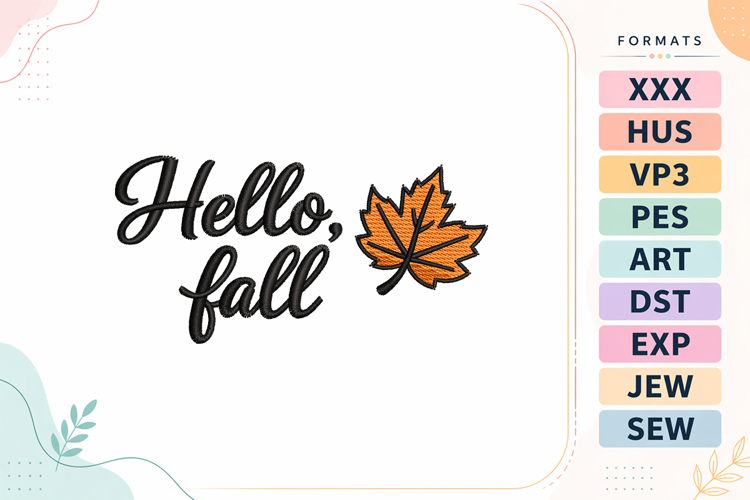 Hello Fall Autumn Embroidery Design example image 1