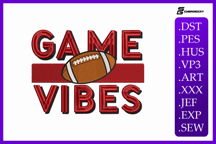 Game Vibes American Football Quote Embroidery Design