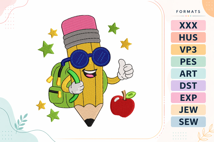 Cool Pencil Back To School Embroidery Design