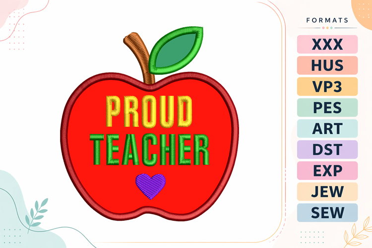 Teacher Apple Applique Back To School Embroidery Design
