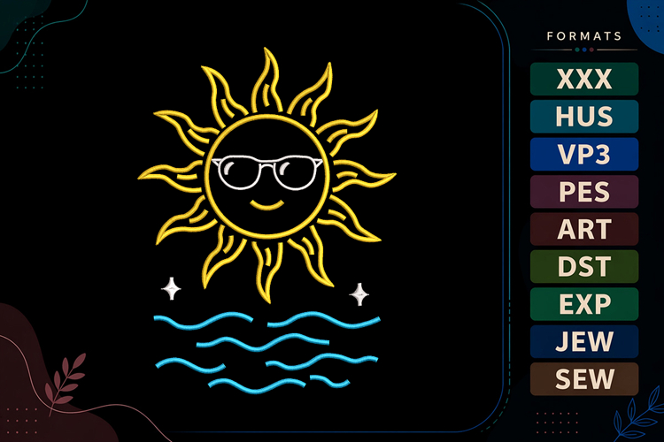 Cool Sun Summer Vacation Embroidery Design