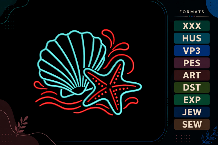 Summer Beach Ocean Coastal Embroidery Design