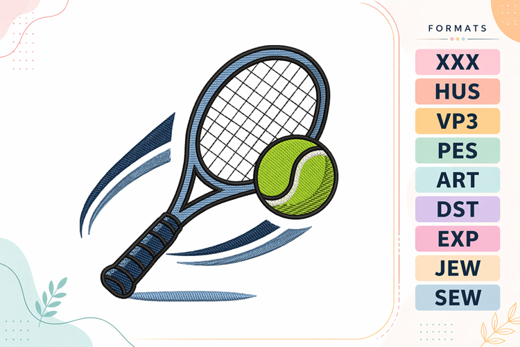 Tennis Racket Sports Match Embroidery Design