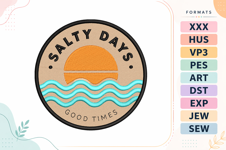 Summer Beach Sunset Badge Embroidery Design
