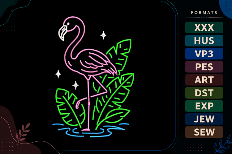Flamingo Tropical Summer Bird Embroidery Design