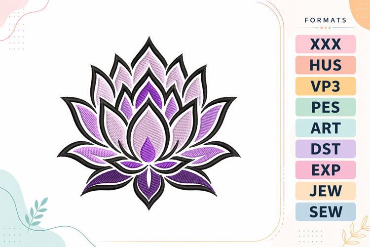 Purple Gradient Lotus Embroidery Designs For Machine