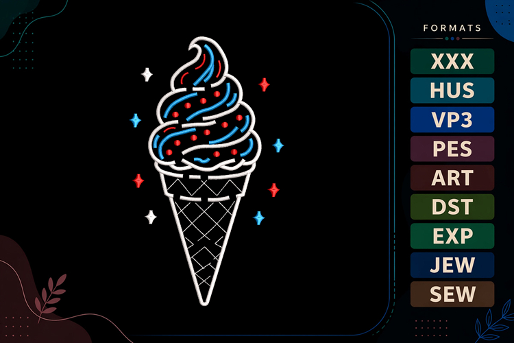Ice Cream 4th of July Embroidery Design