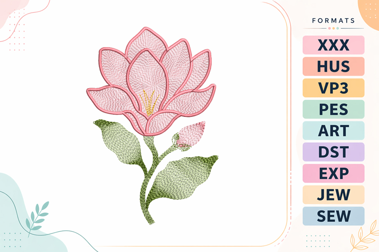 Ripple Magnolia Flower Embroidery Designs For Machine