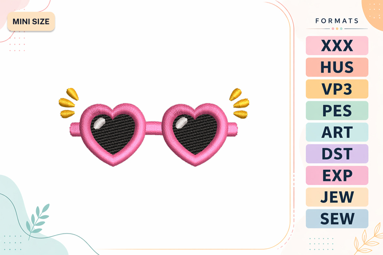 Heart Sunglasses Mini Summer Embroidery Design example image 1