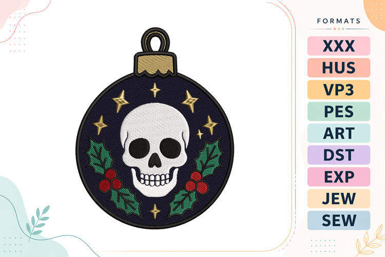Christmas Skull Bauble Ornament Embroidery Designs