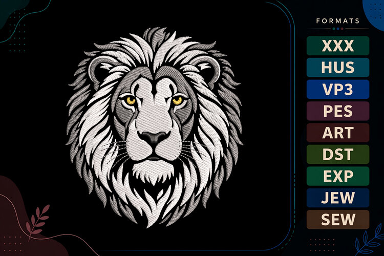 Lion Head Portrait Embroidery Design example image 1